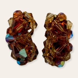 Vintage Topaz Crystal Glass Clip On Earrings